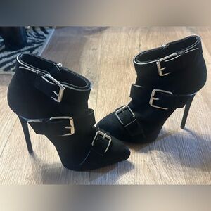 Giuseppe Zanotti Black Heeled Boots with Silver Buckles